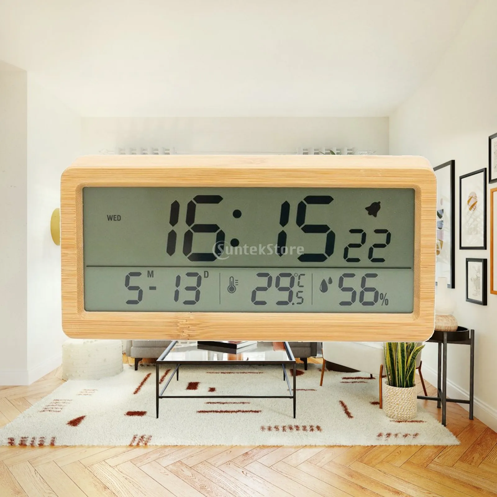 Digital Alarm Clock Battery Powered Wooden Alarm Clock Easy to Read Compact for Seniors, Nightstand, Bedroom