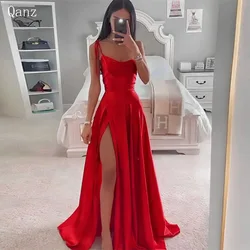 Qanz Red Modern Prom Dresses Mermaid Satin High Slit Evening Gown Spaghetti Straps Robe De Soirée Chic Et élégante Customized