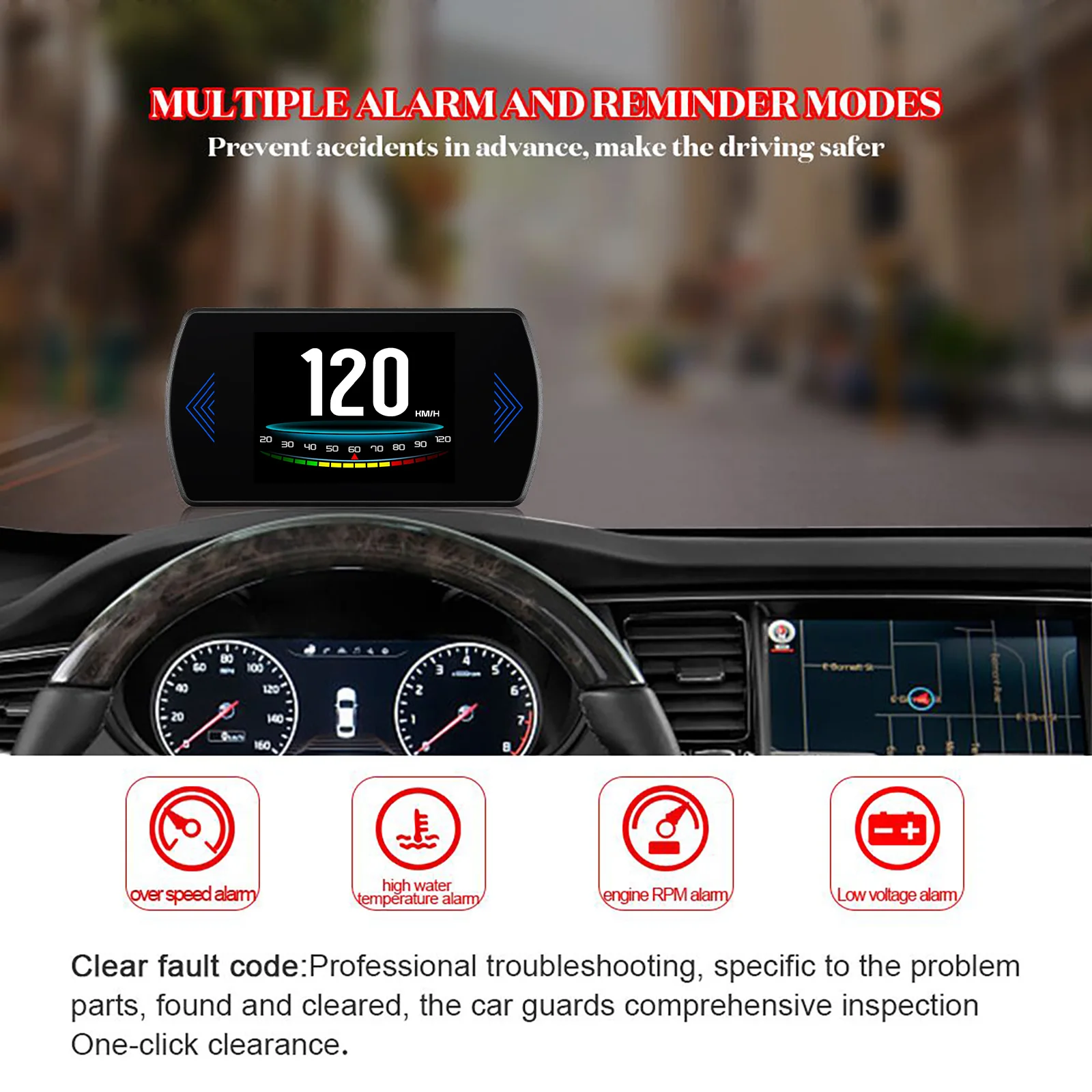 P12S Car Head Up Display For HUD OBD Digital Speed Meter On-Board Computer With Overspeed Alarm Water Temp Meter Voltage RPM