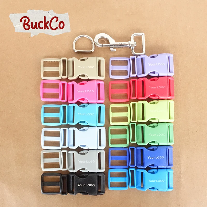 100pcs/lot Engraving(plastic buckle+Tri-Glid+square keeper+D ring+metal dog clasp)dog collar accessory 12Colour 15mm to 25mm