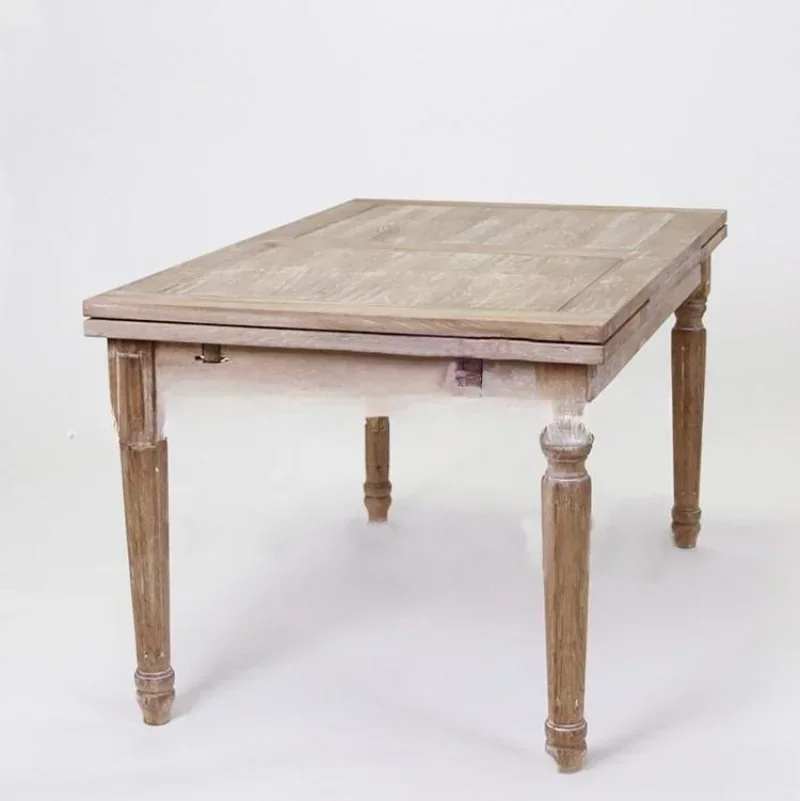 American solid wood dining table furniture Log retro old weathered white retractable rectangular, oak dining table