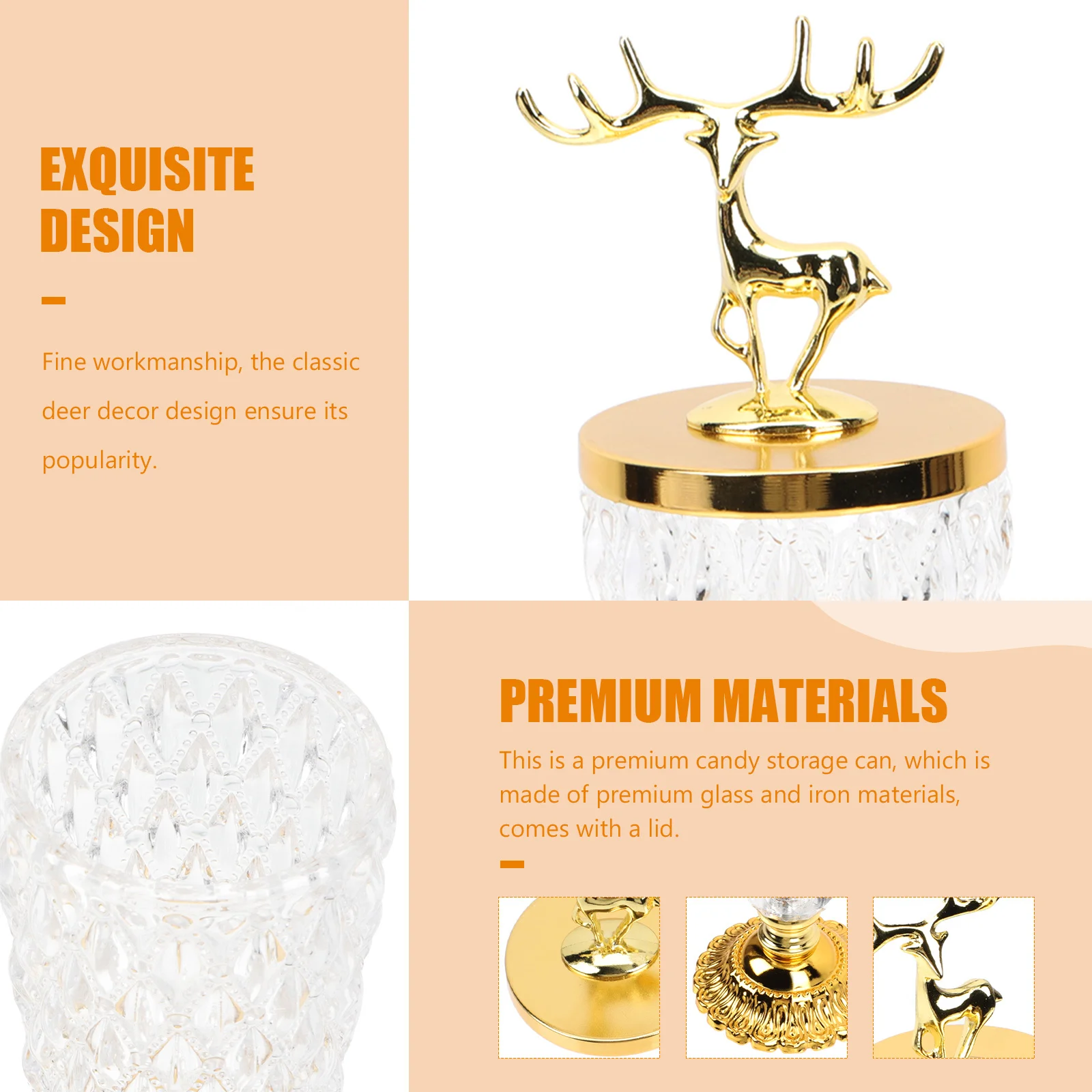 

Golden Candy Jar with Lid Exquisite Glass Iron Construction Nordic Style Decorative Container for Dried Fruit Nuts Snacks