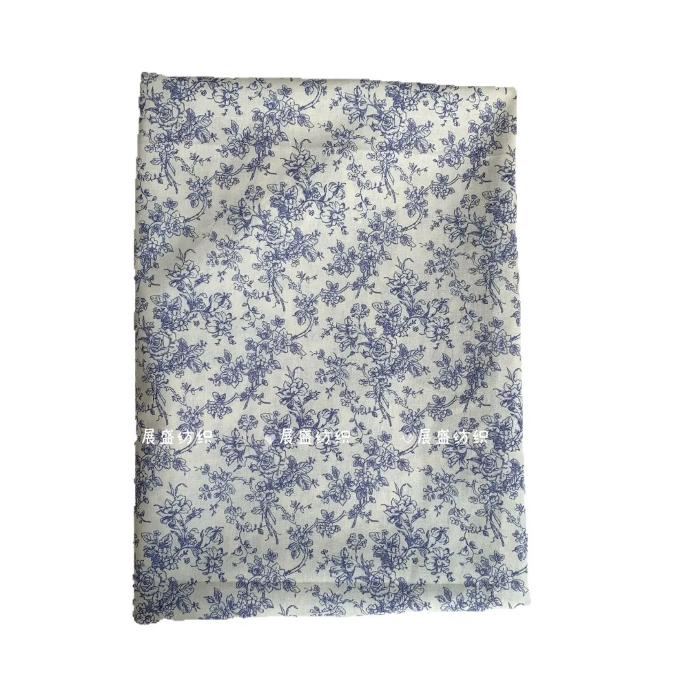 140x50cm 40s 100% Baumwolle Bedruckter Stoff im Ins-Stil Minimalistischer Frischer Blauer Blumenstoff für DIY Haargummis, Taschen, Kleidung und Handarbeiten – Detail 3