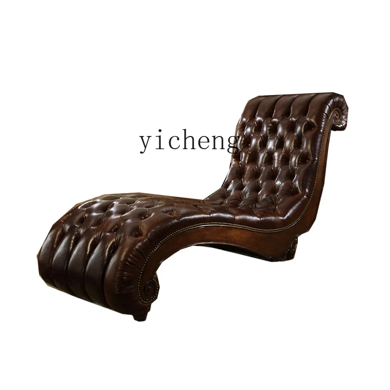 TQH European Style Genuine Leather Chaise Lounge Chair for Hotel Villa Sales Office Lobby Leisure Recliner American Style