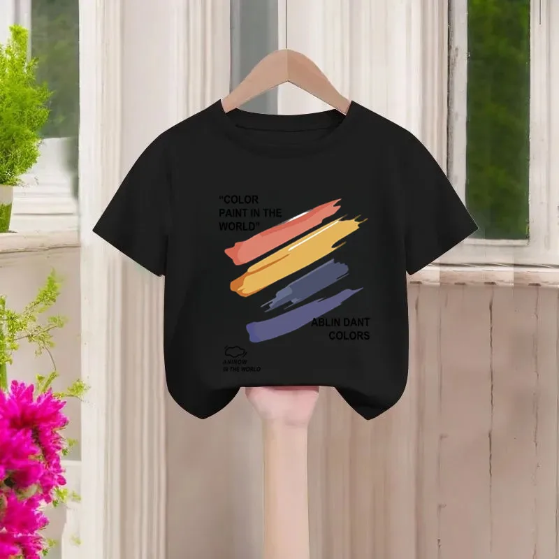 Colorful Striped Printed Summer Short Sleeved T-shirt, Cool Summer Outfit, Children's Bottom Shirt, Parent-child Outfit