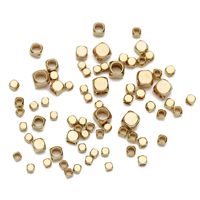 100pcs Loose Big Large Hole Spacer Beads DIY Bracelet 3 4 5 mm Brass Square Charms Beads For Necklace Jewelry Making Supplies