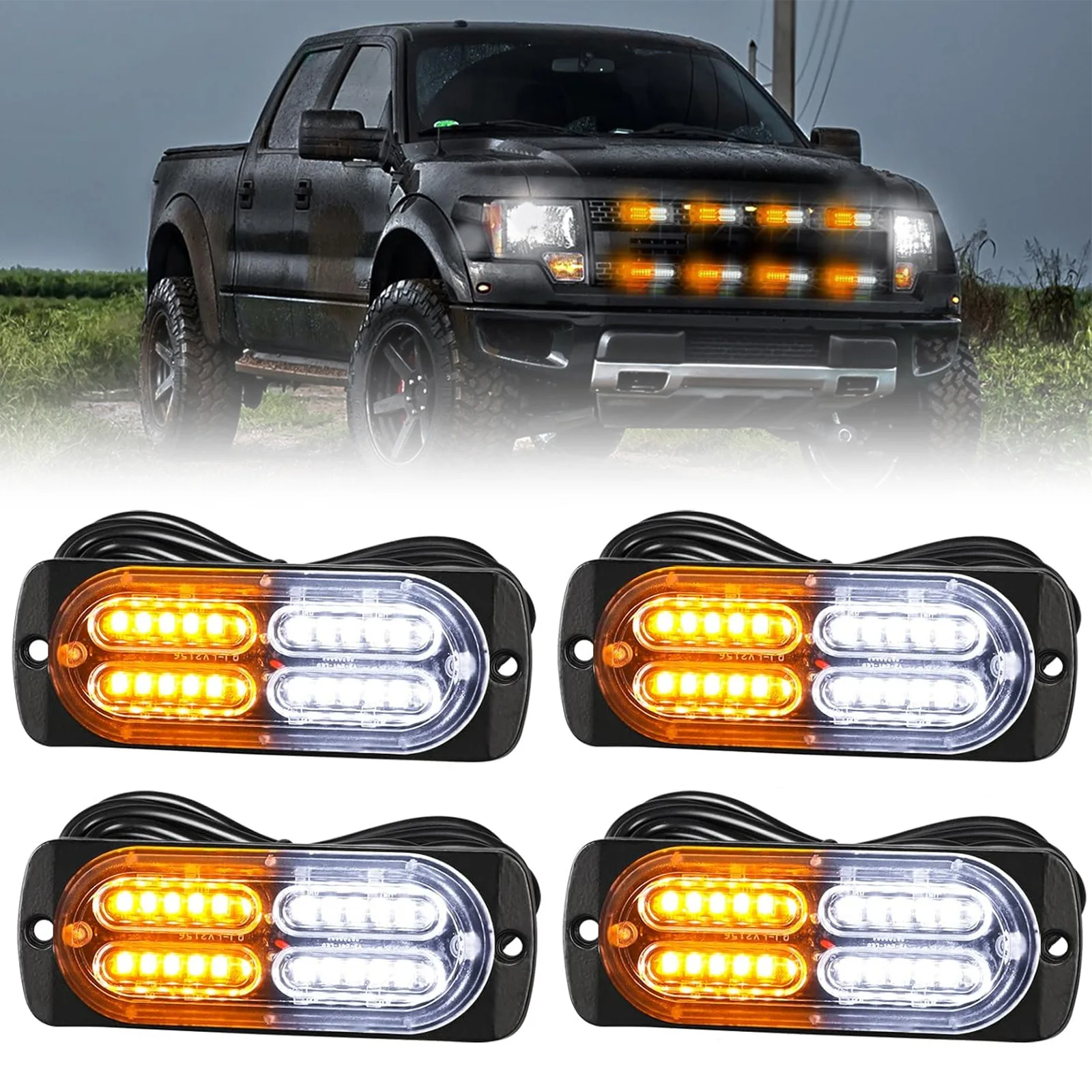 4pcs Led Amber White Strobe Warning Light Strobe Grille Flashing Truck Lamp Amber Traffic Light 12V 24V 20SMD Car Light