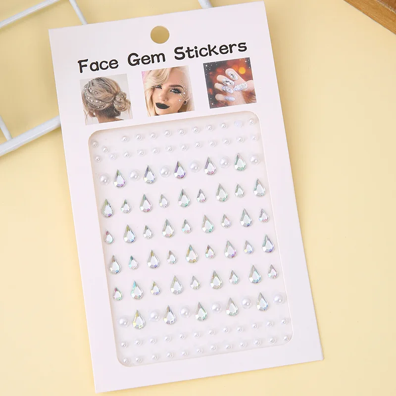 Hot Selling Face Diamond Stickers Self Adhesive Waterproof Teardrop Pearl Star Moon Rhinestones for Stage Makeup