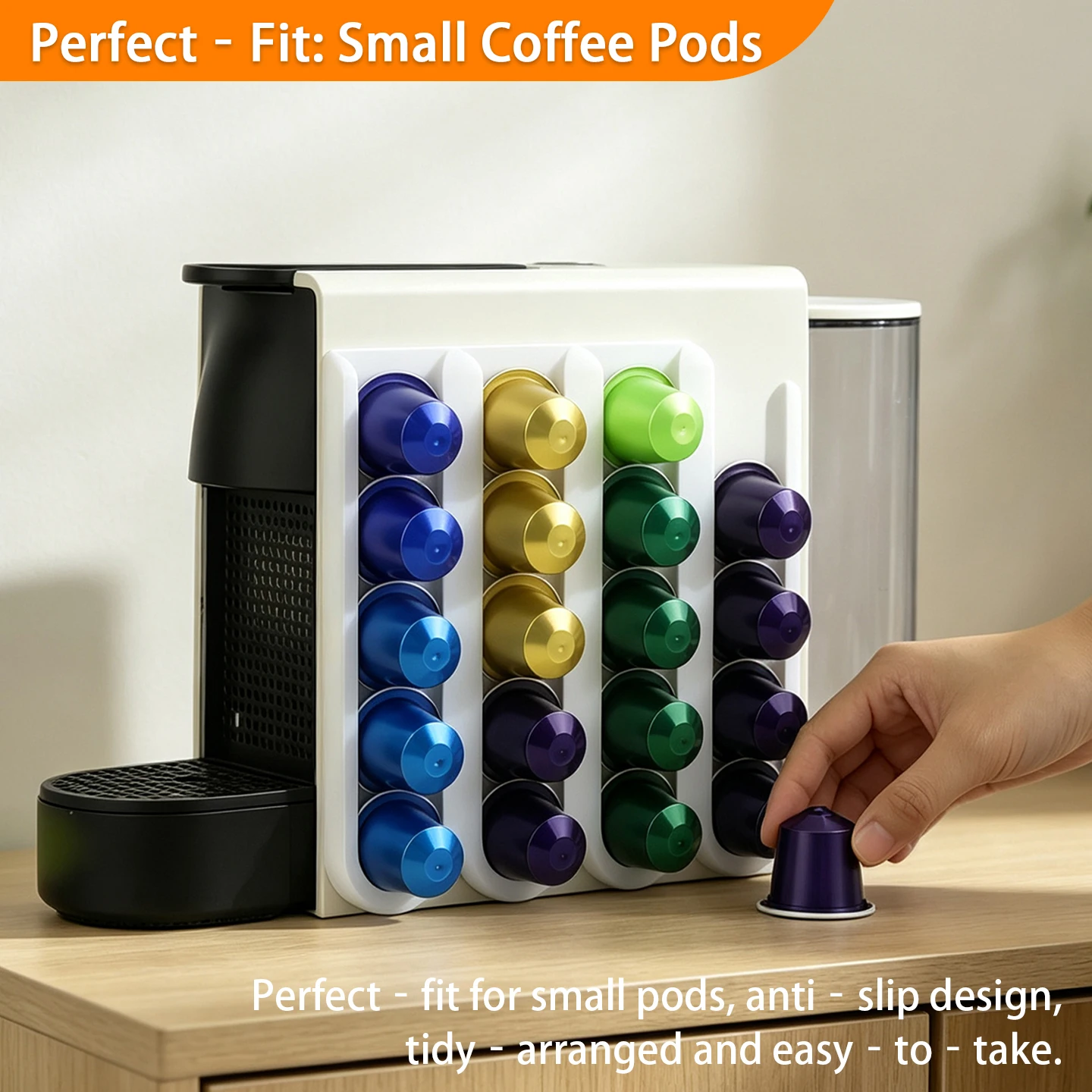 For Nespresso Coffee Capsule Holder 20 Capsules Wall Mounted, Self-Adhesive No Drill Coffee Pod Storage Organizer Rack