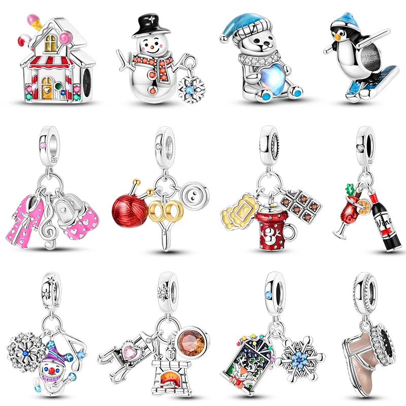 New 925 Silver Color Snowman Wool Penguin Winter Series Charms Bead Fit Pandora 925 Original Bracelets DIY Birthday Jewelry Gift
