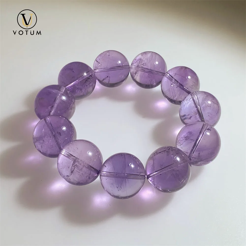 Votum Natural 17.5m Largue Beaded Amethyst Bracelet for Unisex Spiritual Energy Crystal Healing Stone Wrist Bracelets Jewelry