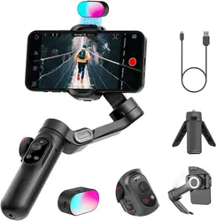 AOCHUAN Smart X Pro Kit 3-Axis Gimbal Stabilizer Set with RGB Magnetic Light OLED Display LED Light Focus Wheel(Black)