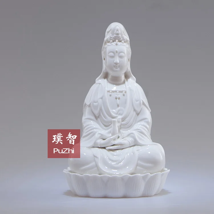 Special Offer--21CM TALL-HOME Spiritual protection Bless family # Handmade White porcelain Lotus Guanyin Buddha FENG SHUI statue
