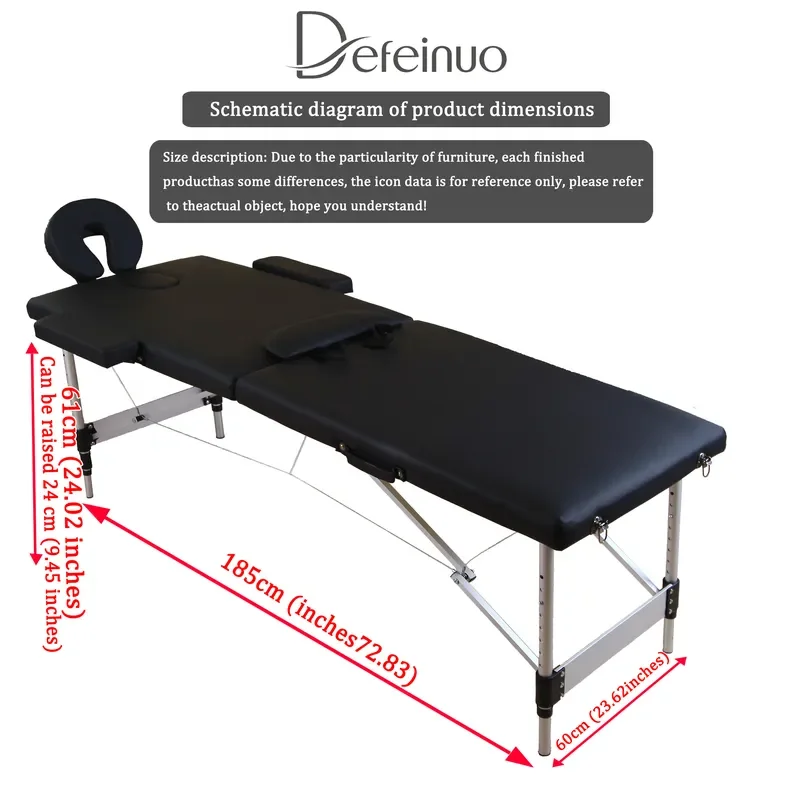 Portable Foldable Beauty Massage Bed Black Tattoo Spa Bed Lightweight Facial Treatment Table for Salon Home Use