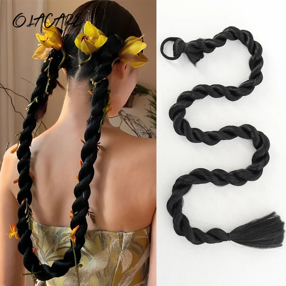 

Новый китайский синтетический парик с косой, натуральный пикантный косичка для девочек, завитки жареного теста, длинная коса, можно завязать, высокий хвост, боксерская коса, парик