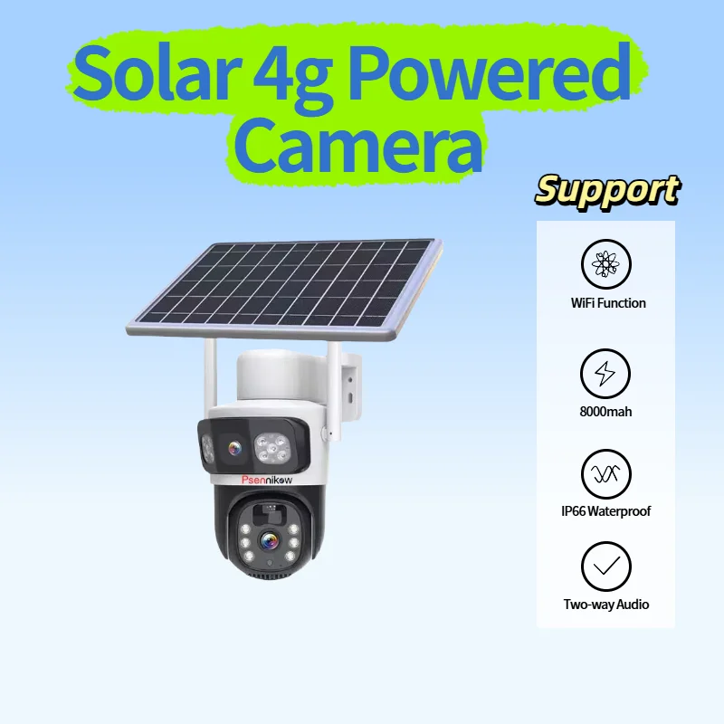 Dual Screen 4G Solar Night-Vision Outdoor 8MP Low Power Battery Wireless Dual Lens Security Protection Auto Tracking Camera