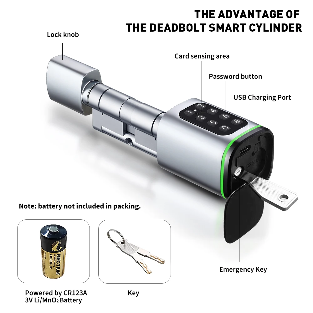 Cerradura de cilindro inteligente Tuya, 60/70mm, eléctrica, Bluetooth, APP remota, biométrica, huella dactilar, seguridad antirrobo, mortaja para