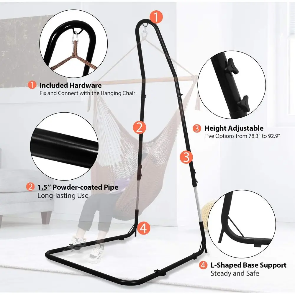 حامل كرسي هزاز بارتفاع قابل للتعديل، 79-93 بوصة، سعة 330 رطل، إطار فولاذي عالي التحمل، مطلي بالمسحوق للداخلية/الخارجية #3