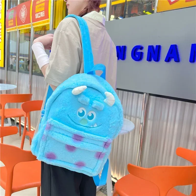 Disney New Cartoon Sullivan Three-eyed Monster Strawberry Bear Large Capacity Plush Backpacks Kawaii Handbags Student Schoolbag