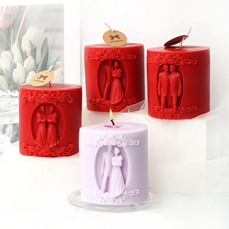 Romantic Couple Cylinder Silicone Candle Mold Resin Mould Epoxy Resin Casting Molds for DIY Crafts Candles Making Wedding Gifts