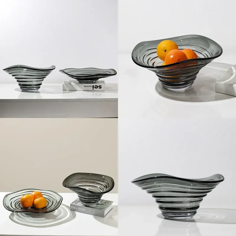 Modern Italian Minimalist Corrugated Glass Fruit Bowl Light Luxury Decorative Tray for Living Room Coffee Table Storage