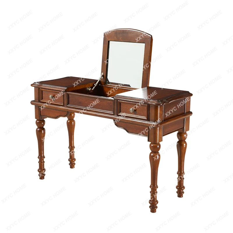 

Bedroom European-Style Small Simple Mini Makeup Table Multi-Functional American Solid Wood Dresser