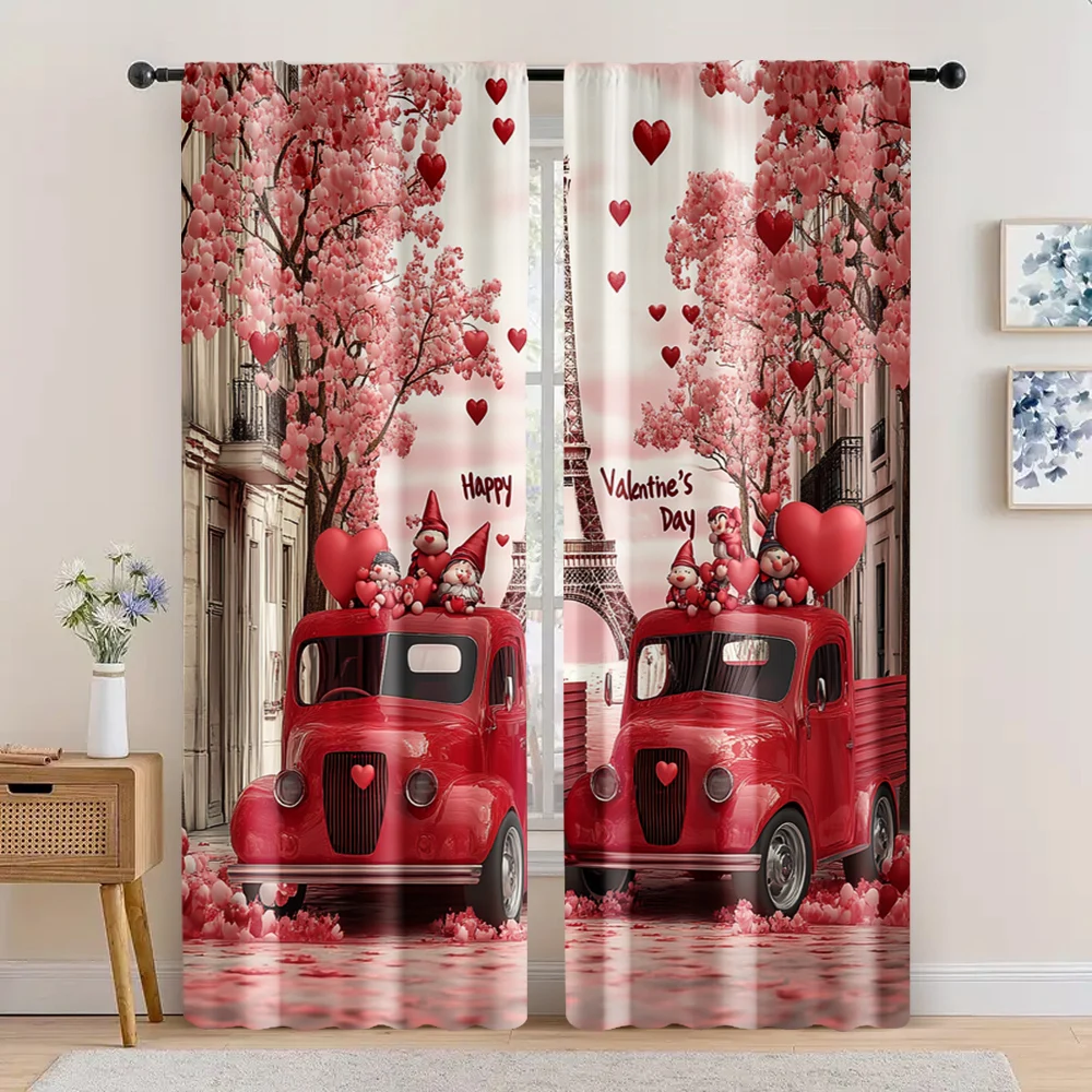 2pc,  Valentine's Day Window Treatment Curtains Valentine's Day 18 Light Filter Festive Holiday Applies to Home & Party