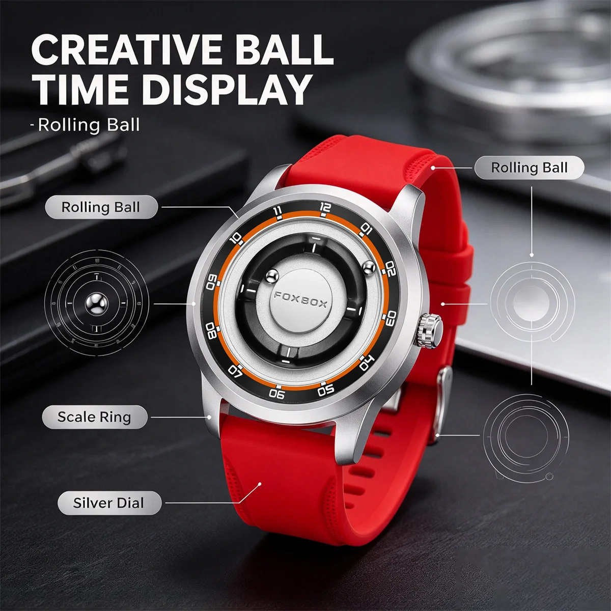FOXBOX Watch Planet Design Fashion Floating Magnetic Pointer Free Ball Bearing Creative Simple Waterproof Quartz Watch for Men