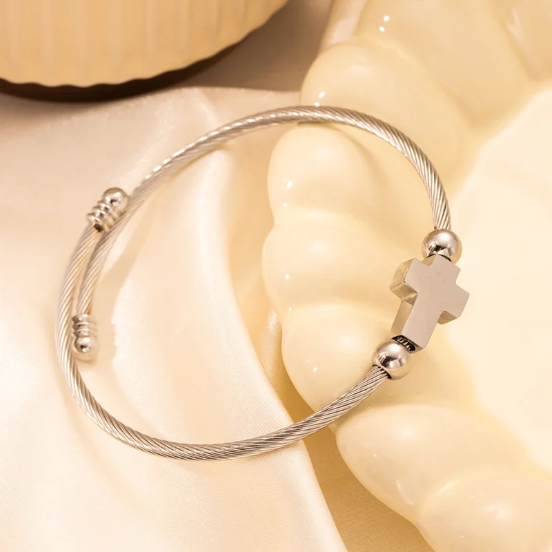 1 قطعة حبل أسلاك الفولاذ المقاوم للصدأ الصليب سوار الاتجاه الإبداعي بسيط الصليب سوار قابل للتعديل افتتاح المجوهرات هدية جديد #4