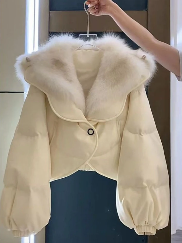 

Autumn Winter Warm Thicked Parkas Lantern Sleeve 2025 New Moda Premium Coat Western All-match Slim Fur Collar Luxury Tops