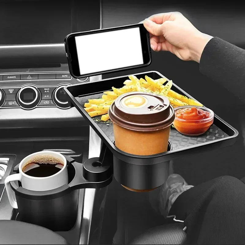 

Universal Car Cup Holder Tray With Dual Cup Holder Organized Table Food Car Tray Portable Adjustable Drink Stand