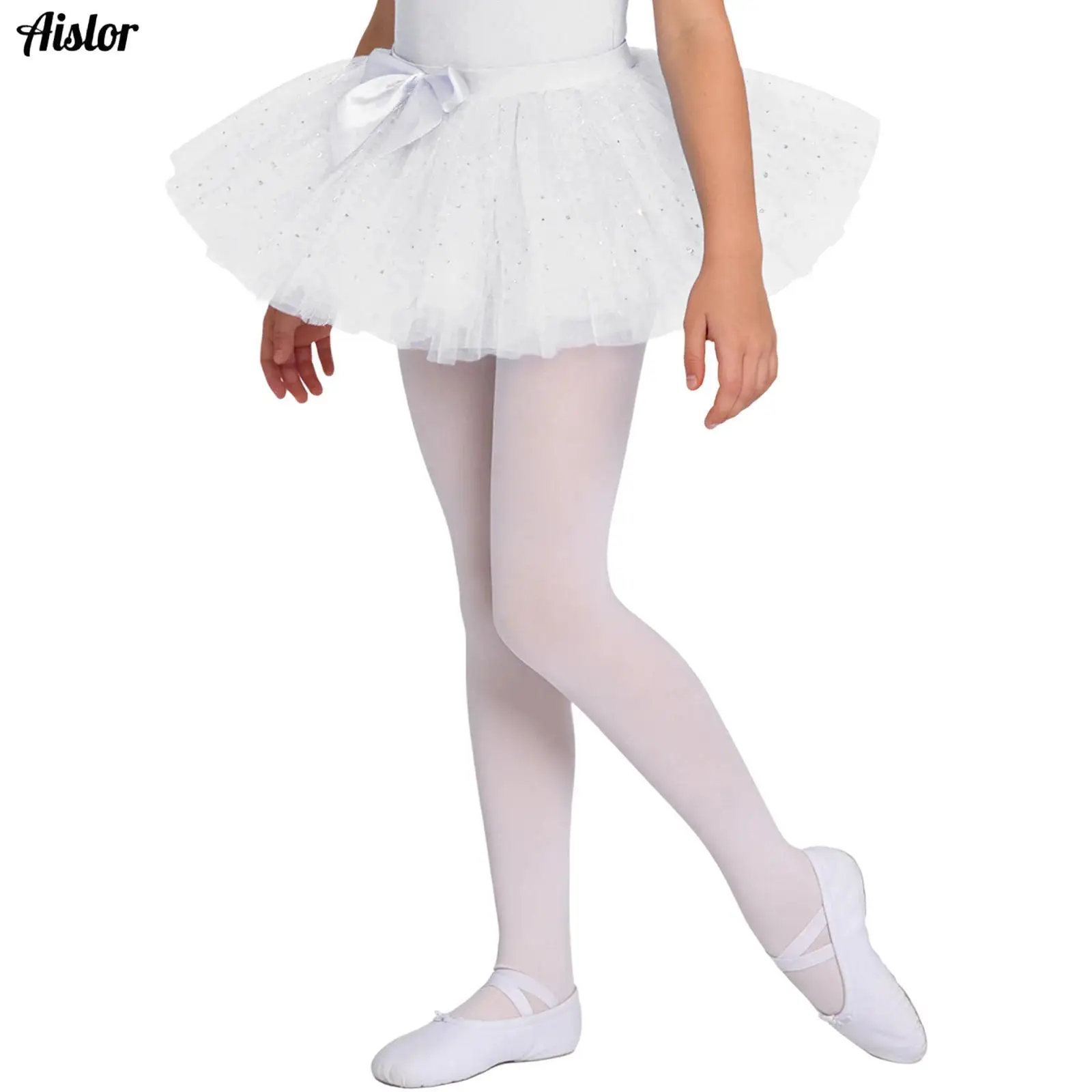 

Girls Shiny Sequins Tulle Tutu Ballet Tutu Dress Kids Dance Skate Over Scarf Dance Wear Bowknot Waist Chiffon Dance Skirt
