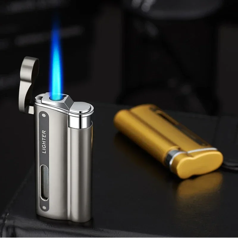 

2024 Newest Hot Sale Gas Lighter Visible Gas Butane Turbo Gun Cigar Portable Smoking Kitchen Metal Cigarette Lighter Men Gadgets