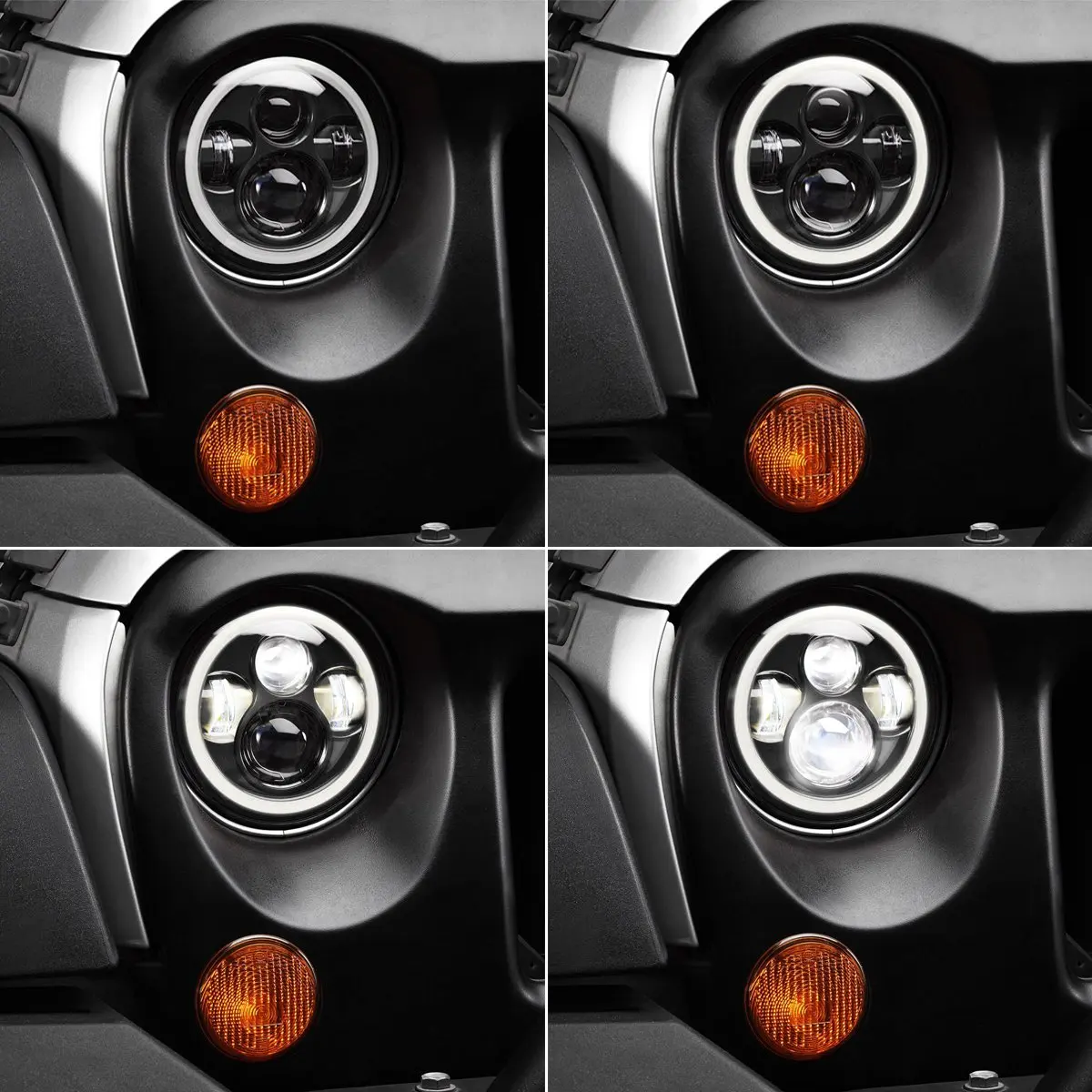 2pc 7 Polegada faróis led drl halo anel âmbar anjo olho para lada niva 4x4 uaz jeep wrangler jk motocicleta offroad 12v 24v