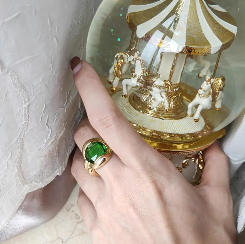 

Exaggerated Decorative Olive een Bamboo Node Ring Women's Faionable Vintage een Gemstone Ring Floral Pattern European S...