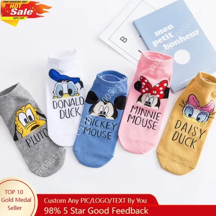 

Mickey Mouse Donald Duck Socks Disney Summer Fashion Character Kawaii Cartoon Harajuku Happy Funny Cotton Women's Short Socks