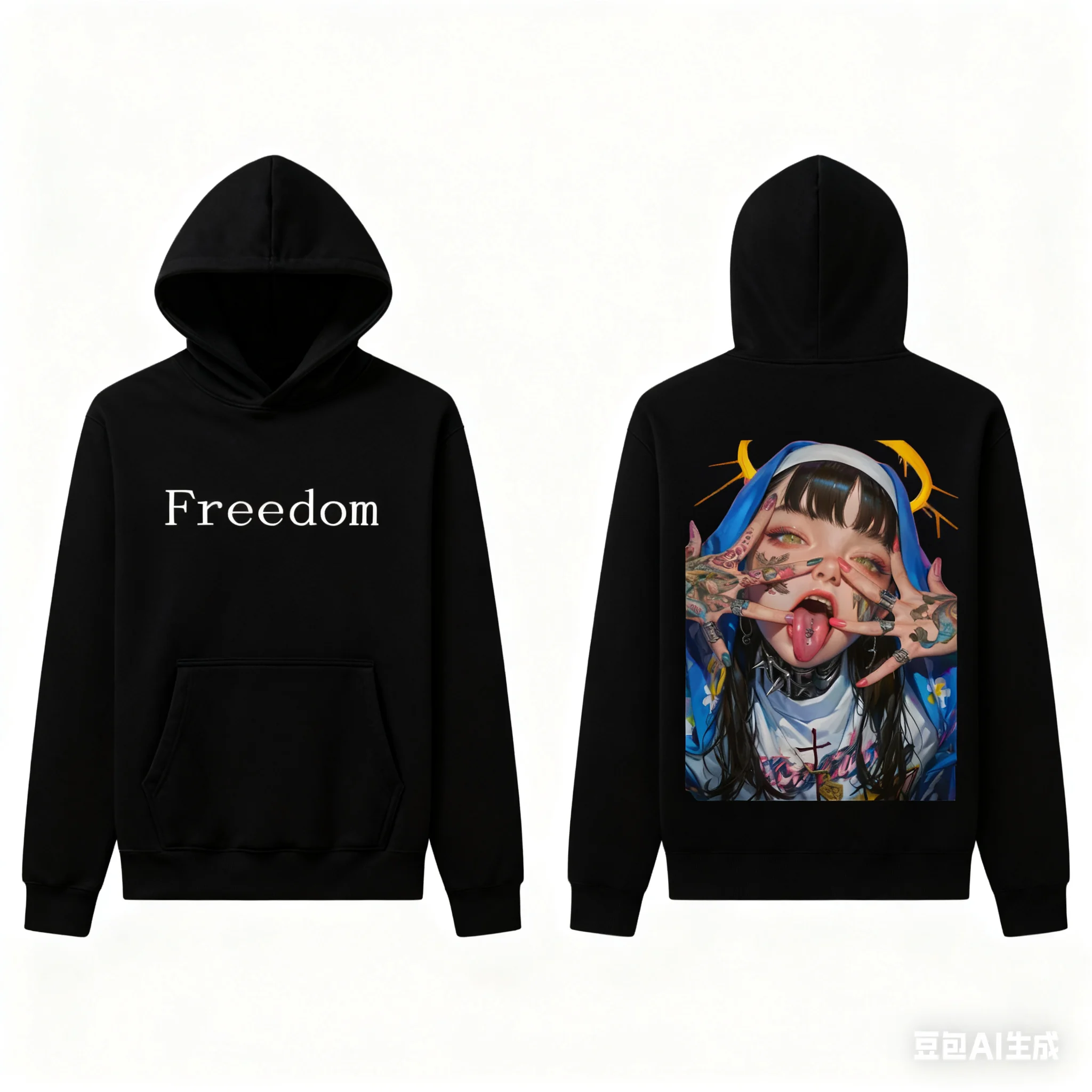 타투를 한 수녀 록 레터 그래픽 후드티 순면 봄 가을 패션 아동용 후드티 남녀공용 Y2K 후드티