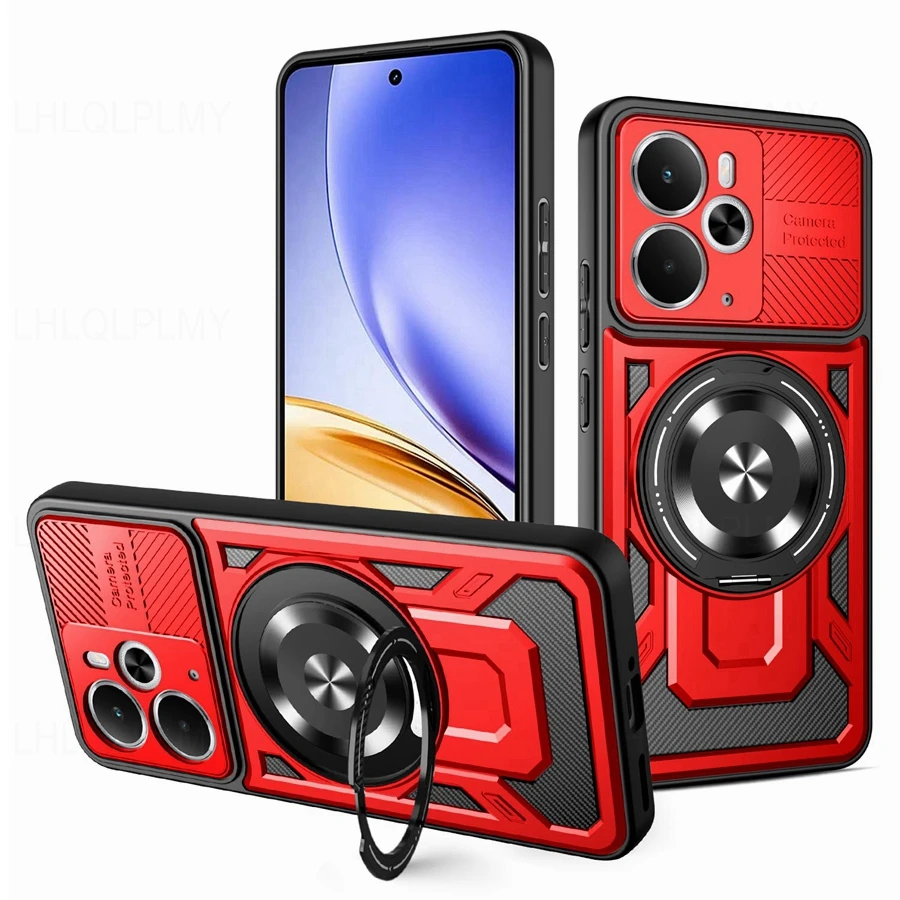 حافظة هاتف مغناطيسية جديدة مضادة للصدمات لعام 2025 لهاتف OPPO Reno 13 13F Reno13 F A5 Realme 14 Pro Plus 5G 14T 14X C75 مع غطاء حلقي