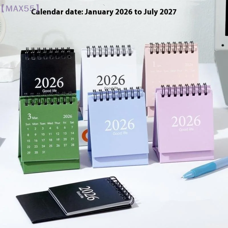 【MAX-55】Mini calendario de escritorio 2026 calendario semanal pequeño con tapa de pie planificador de calendario de bobina creativo para planificación diaria de horario