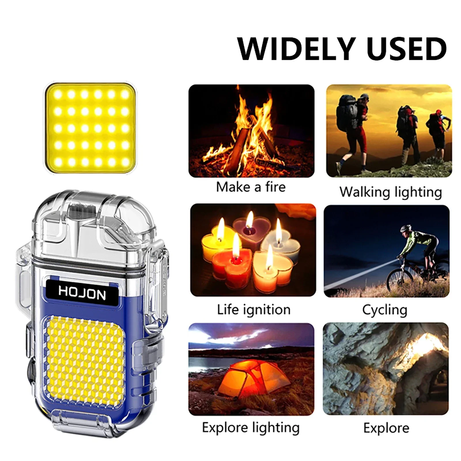 Mini Portable Pocket Ignition LED Flashlight Plasma Dual Arc Lighter USB Rechargeable 3 Lighting Mode COB Outdoor Emergency Lamp