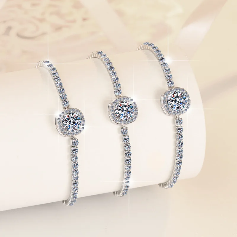 

Square Bag Style PT950 Platinum 1CT Moissanite Bracelet Women's Stylish Sparkling Daily Dating Gift Jewelry