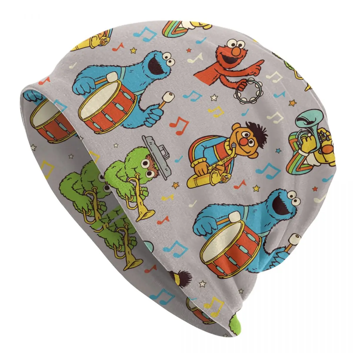 Sesame Street Band Grey Pattern Bonnet Hat Hip Hop Street Skullies Beanies Hats for Men Women Spring Dual-use Caps