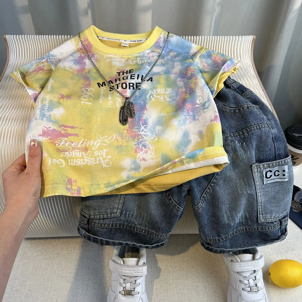 

Boys Tie Dye Summer Outfit Short Sleeve T-Shirt And Shorts Two-Piece Handsome Set for Kids 90-150cm