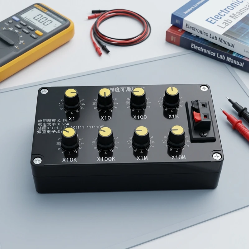 DT19 High Accuracy Adjustable Resistance Box 0.1% 0-111.11 MOhm for Electronics Testing Lab R&D Educational 8 Decade Dial
