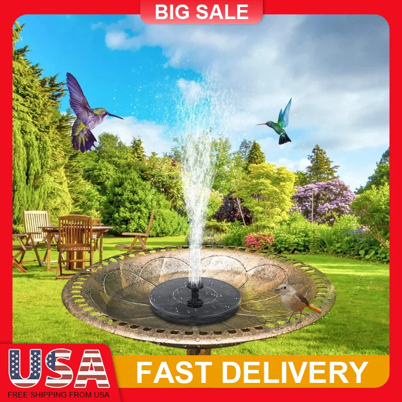 

1W Solar Fountain Pump for Bird Bath with 6 Nozzles 50-70cm Spray Height Floating Design for Garden Pond Pool Outdoor Decoration