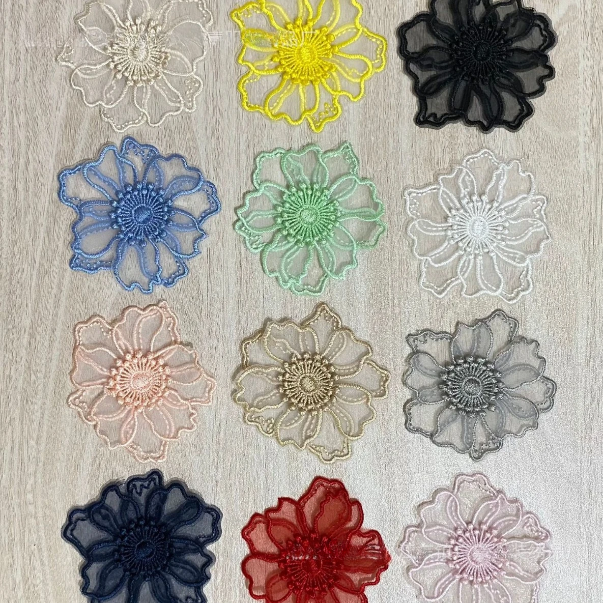 5Pcs Double Layer Flower Applique 3D lace embrodiery floral DIY organza patch sticker women's  clothing accessories decoration