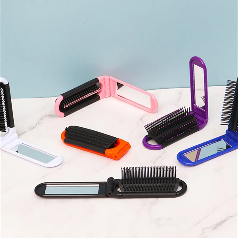 Travel Hair Comb Portable Foldable Hair Brush With Mirror Compact Pocket Size Purse Travel Comb Anti Static Folding Airbag Combs