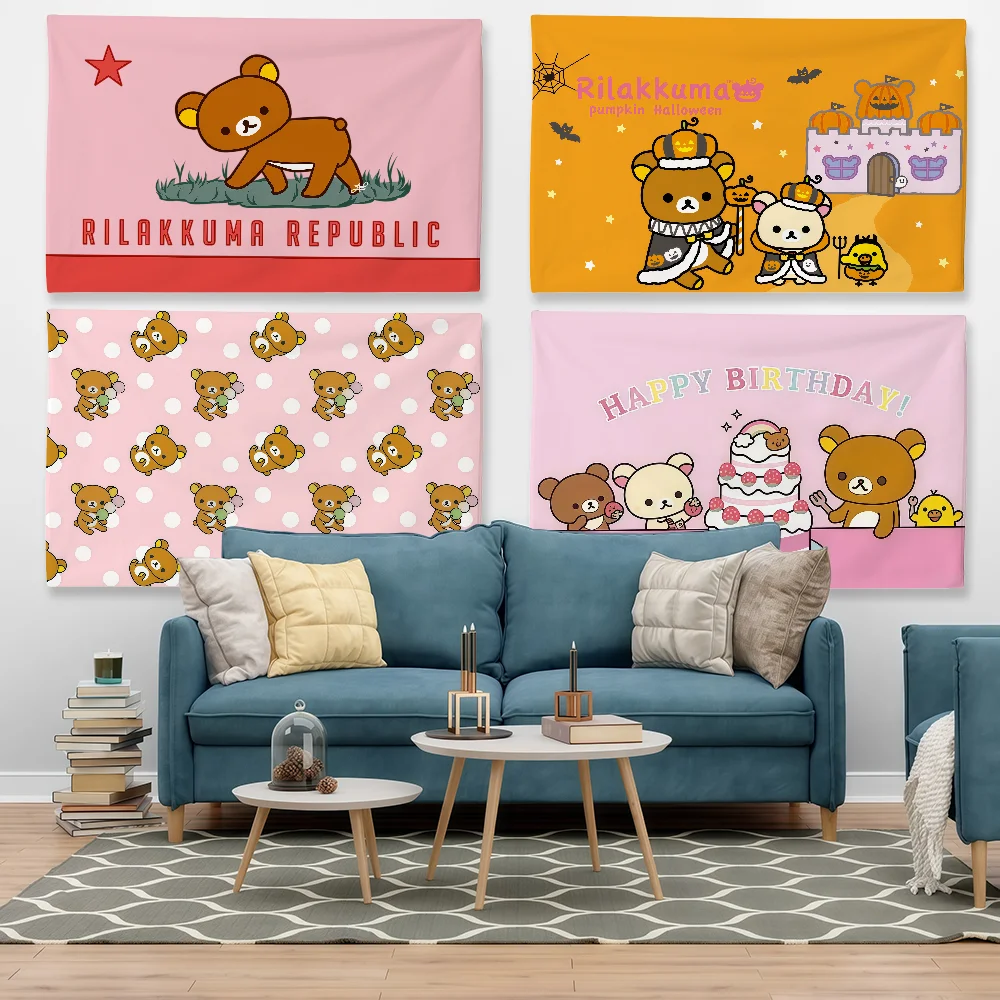 Cartoon R-Rilakkuma Bear Flag For Sports Matches  Games Parade Rally Holiday Festival Backyard Balcony Club Bar Decor