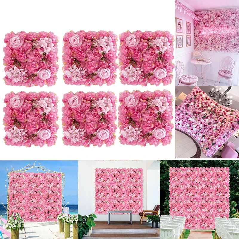 6PCS Artificial Flowers Wall Panel 3D Flower Backdrop Faux Roses for Wall Party Wedding Bridal Shower Outdoor Decoration