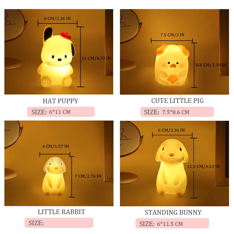 Silica gel Night Light bedroom decor Lights Button battery powered Moonlight Cartoon Animal Lamps Children Gift decorative lamp